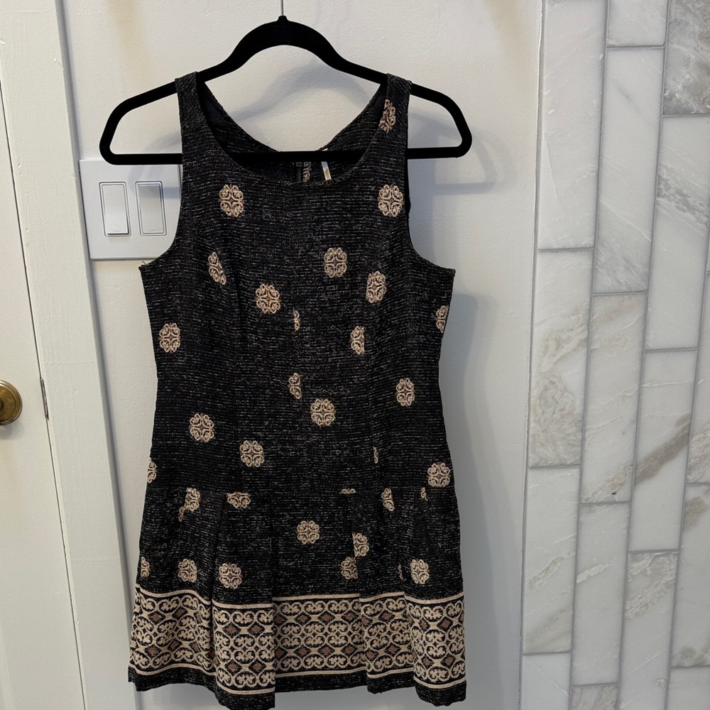 Free People Black and Cream Patterned Dress
